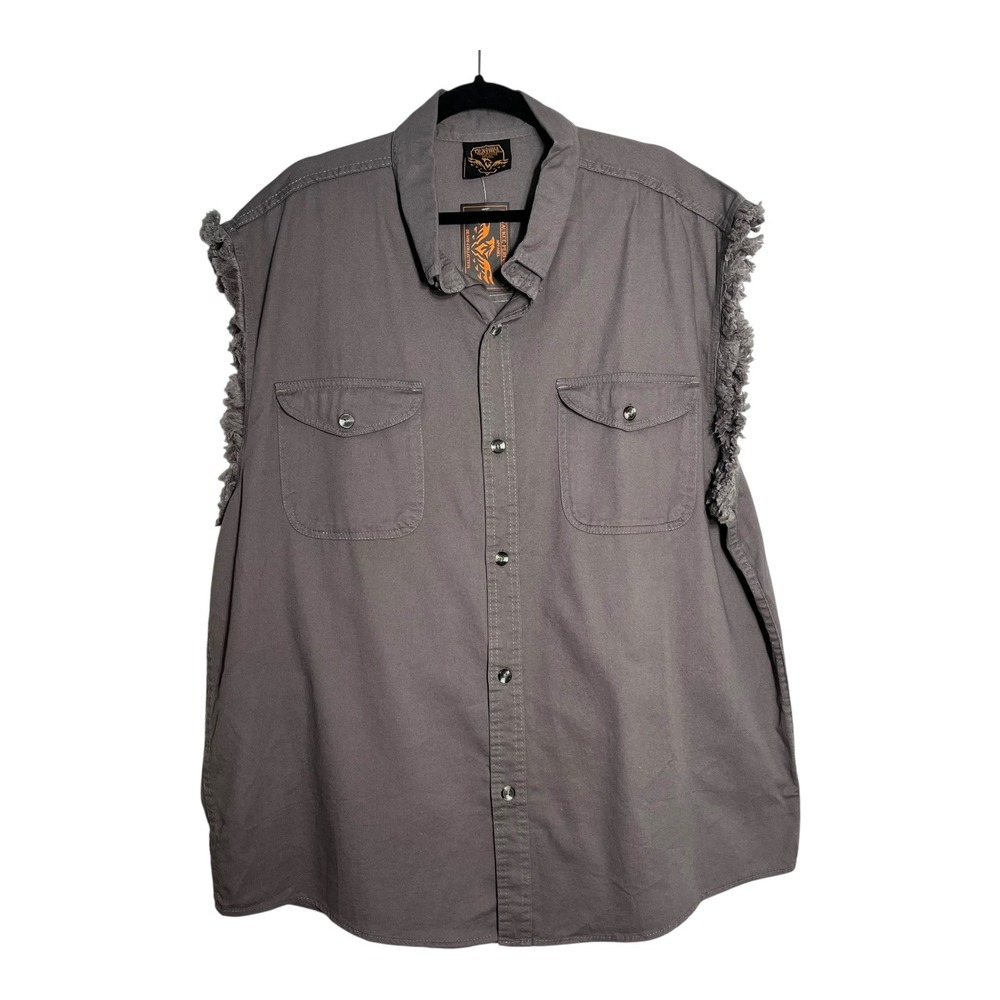 Milwaukee‎ Leather Mens Grey Denim Sleeveless Biker Shirt Vest DM-4004 4XL NEW